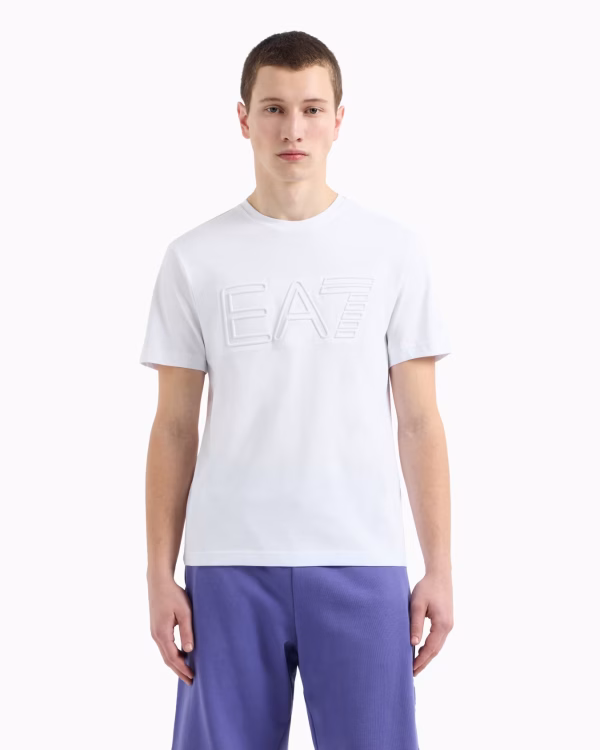 Camiseta Logo Series de manga corta de punto de algodón orgánico blanco