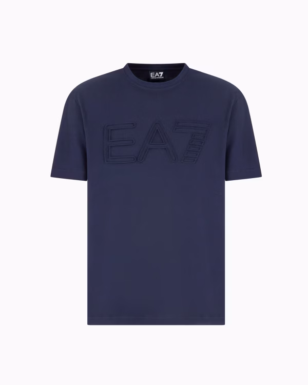 Camiseta Logo Series de manga corta de punto de algodón orgánico azul - Imagen 4