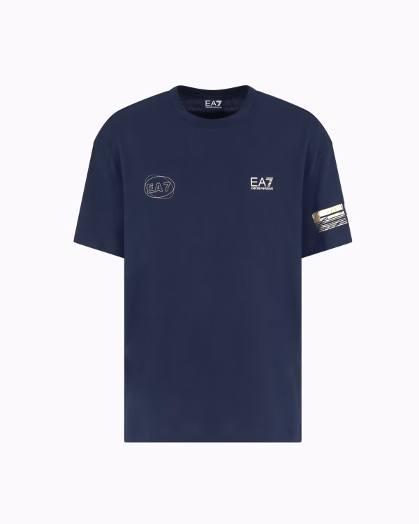Camiseta de cuello redondo Graphic Series de punto de algodón Azul - Imagen 4