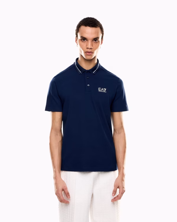Polo Tennis Club de piqué de algodón elástico azul