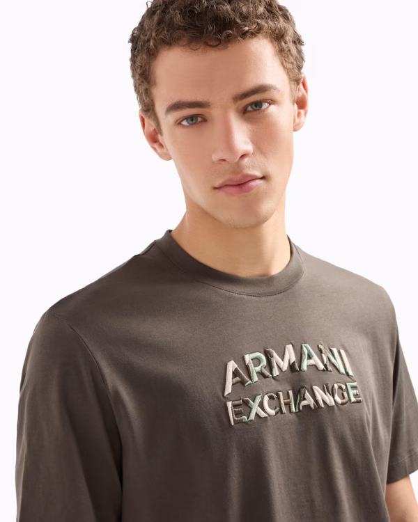 Camiseta regular fit con logo de camuflaje en algodón ASV Marron - Imagen 2