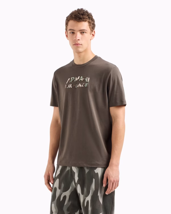 Camiseta regular fit con logo de camuflaje en algodón ASV Marron