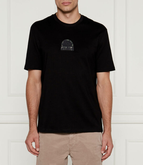 Camiseta regular fit con logo militar urbano en algodón Negra